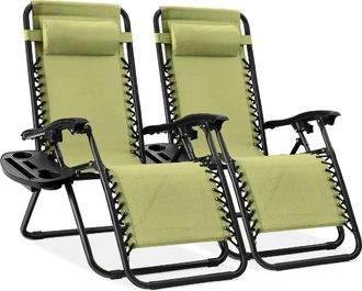 Best Choice Products Set of 2 Zero Gravity Lounge Chair Recliners for Patio, Pool w/ Cup Holder Tray