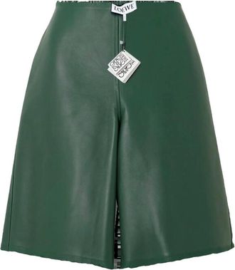 Loewe Green Distressed Leather Shorts Size M