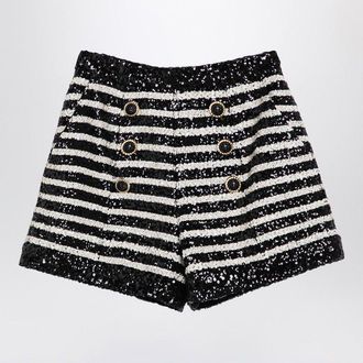 Balmain Womens Black/white Striped Shorts With Sequins - Size EU 38 (Womens)