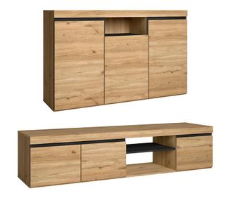 Skraut Home Skraut Home - Set Naturale Soggiorno Sala Da Pranzo, Mobili Ausiliari, Buffet Mobile-tv 160cm Rovere Nordico Nero