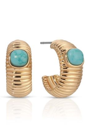 Ettika Semiprecious Stone Hoop Earrings in Turquoise/Gold at Nordstrom