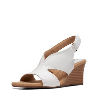 Clarks Womens Kyarra Aster Wedge Sandal, White Leather, 6 UK