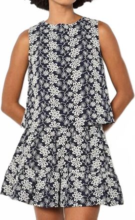 Apricot Embroidered Floral Top In Navy