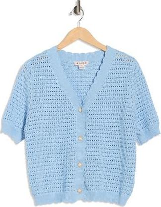 Nanette Lepore Short Sleeve Open Stitch Cardigan in Ocean Blue at Nordstrom Rack, Size X-Large