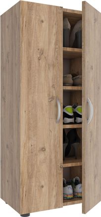 ebuy24 Gabinete De Zapatos De Madera Vcm Dimensiones: Al. 108 X An. 49 X P. 30 Cm Armario Multiusos 5 Compartimentos 2 Puertas Giratorias - Ulas (roble De Mi