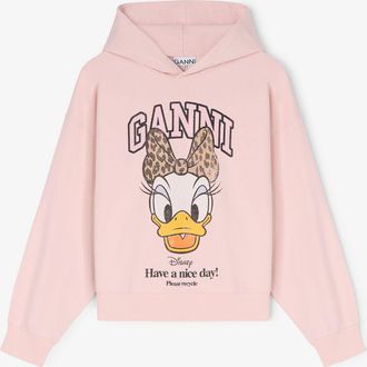 Ganni Pink Daisy Duck Cropped Hoodie - Size XXS Organic Cotton