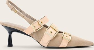 AllSaints Cow Suede Vivian Leather Buckle Slingback Heels, Size: UK 4/ US 7/ EU 37