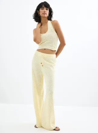 Simons Womens Scalloped-trim crochet wide-leg pant