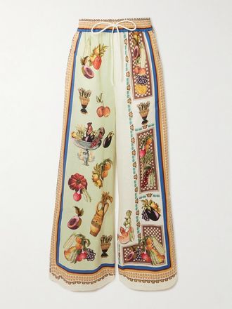 Alemais Pantaloni A Gamba Larga In Lino Stampato Mercado - Crema