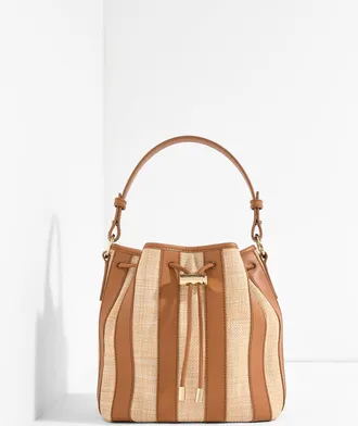 Talbots Raffia Leather Drawstring Crossbody Bag - Natural/Havana Tan - 001 Talbots