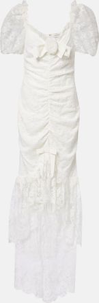 Alessandra Rich Abito lungo in pizzo con ruches e fiocco