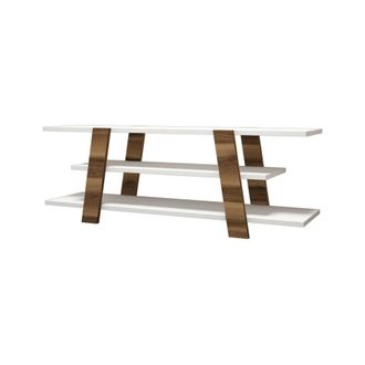 Dmora Mueble de televisi&oacute;n efecto madera nogal, blanco 120x34 h42 cm