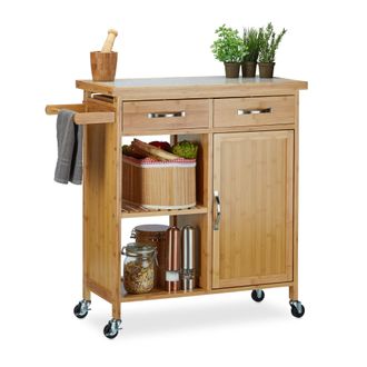 Relaxdays Carrito Cocina Con Encimera, Cajones Y 4 Ruedas, Bamb&uacute; Y M&aacute;rmol, Marr&oacute;n, 85,5 X 89,5 X 36 Cm - Relaxdays