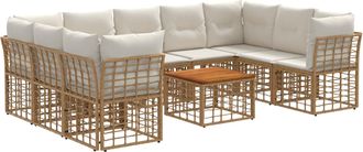 vidaXL Conjunto De Sof&aacute;s De Exterior 10 Uds. Natural Y Crema Poli&eacute;ster Vidaxl