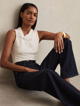 Reiss Dark Blue Petite Mid-rise Flared Jeans, 28