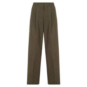 Dunst Wide broek met dubbele plooi - Dames - Broeken - Groen - Maat: S Zijde