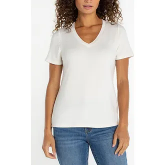 Liverpool L.A. Short Sleeve V-Neck T-Shirt in French Cream at Nordstrom, Size X-Large