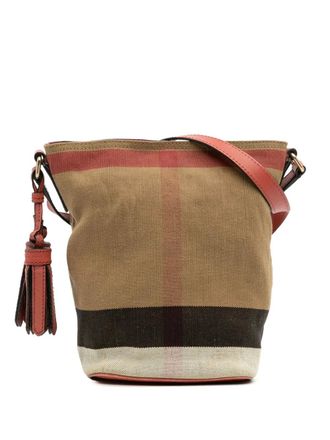 Burberry 2000-2017 Mini Mega Check Canvas Ashby Tassel bucket bag - women - Calf Leather/Canvas - One Size - Brown