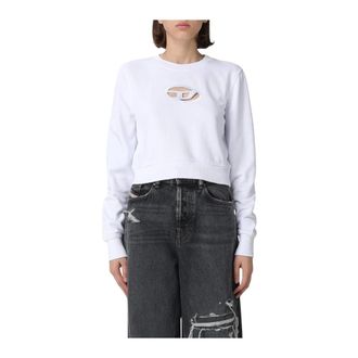 Diesel Sweatshirts, female, White, Size: XS Cropped Crewneck Cutout Sweater