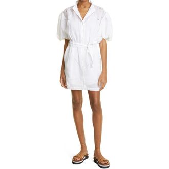 Frame Denim Inset Lace Puff Sleeve Minidress in Blanc at Nordstrom Rack, Size X-Small