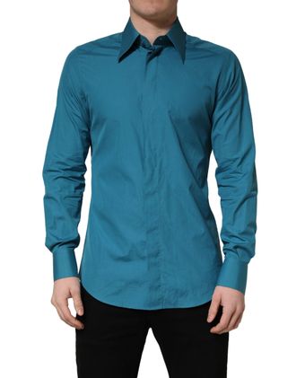 Dolce & Gabbana Mens Blue Sartoria Long Sleeve Cotton Dress Shirt