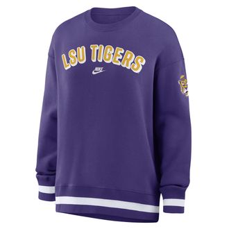 Nike LSU Legacy Phoenix Nike Womens College Oversized Pullover Crew in Purple | 040H086KLOV-CGZ