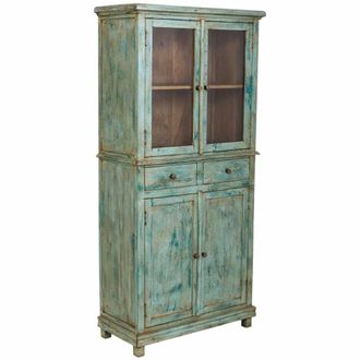 Wanderlust Deco Vitrina de madera artesanal turquesa 85x40x180h cm