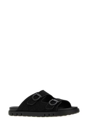 Ferragamo Mens Black Jacquard Colly Slippers Nerologonerolucidoneronero1000 Sandali Sandal