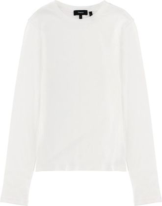 Theory White Solid Crew Neck T-Shirt