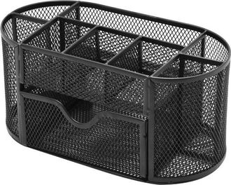 OEM Organizador De Escritorio, Organizador De Mesa Para Bol&iacute;grafos Y L&aacute;pices, Metal, Malla, 10,5 X 22 X 11 Cm (alto X Ancho), Blanco