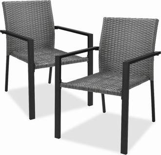 Best Choice Products Set of 2 Wicker Chairs, Stackable Outdoor Dining Furniture w/ Armrests