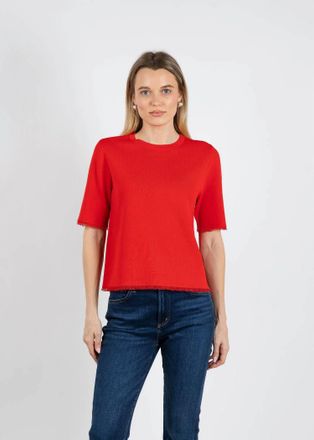 Elliott Lauren Fringe Elbow Sleeve Sweater In Tomato
