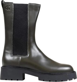 Calvin Klein Jeans Enkellaarsjes van leer met gedetailleerd design - Dames - Chelseaboots - Grijs - 38 EU - Leer - Schoenen