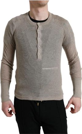 Dolce & Gabbana Luxe Beige Henley Kasjmier Trui - Heren - Cashmere truien - Beige - S - Kasjmier - Truien & Vesten