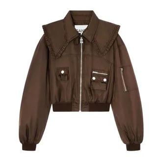 Ganni Bomber Jackets, female, Brown, Size: S Bomber Jacket