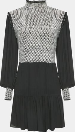 Alice & Olivia Alice + Olivia Black Embroidered Detail Crepe Elvira Tiered Mini Dress