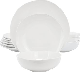 Gibson Home Aspen Drift 12 Piece Organic Round Ceramic Dinnerware Set in White