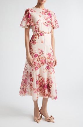 Erdem Floral Print Silk Voile Midi Dress in Rose Bouquet Camisole Pink at Nordstrom, Size 8 Us