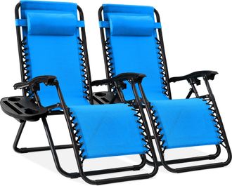 Best Choice Products Set of 2 Zero Gravity Lounge Chair Recliners for Patio, Pool w/ Cup Holder Tray