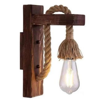 Trade Shop Trade Shop Traesio - Trade Shop - Applique Parete E70 Vintage In Legno Corda Canapa Muro Country Portalampada E27