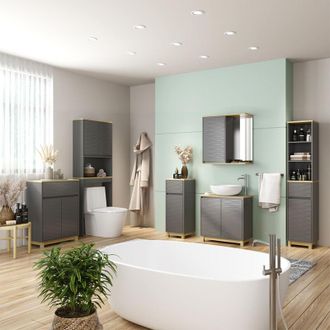 Vicco Conjunto De Muebles De Ba&ntilde;o Livia, Antracita/roble, 6 Partes