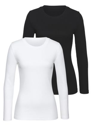 Vivance Langarmshirt VIVANCE aus modischer Rippware, Damen, Gr. 32/34, schwarz-weiss (schwarz, wei&szlig;), Rippware, Obermaterial: 95% Baumwolle, 5% Elasthan, unif