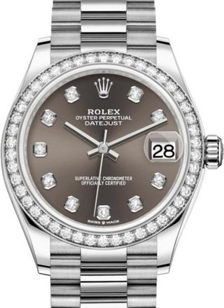 Rolex Datejust 31 Dark Grey Diamond Dial Ladies 18kt White Gold President Watch 278289GYDP
