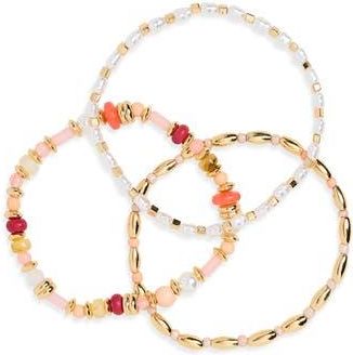 Nordstrom Rack Set of 3 Stretchy Beaded Bracelets in Red- Natural- Gold at Nordstrom Rack