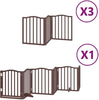 vidaXL Dog Gate with Door Foldable 15 Panels Brown 750 cm Poplar Wood vidaXL