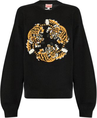 Kenzo Trui met geborduurd tijgermotief - Heren - Ronde hals truien - Zwart - M - Katoen - Truien & Vesten
