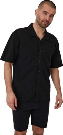 Threadbare Heren Embley Effen Relaxed Fit Shirt (Zwart)