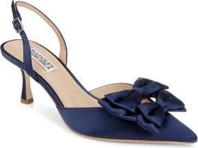 Badgley Mischka Giovanna Slingback Pointed Toe Pump in Midnight Satin at Nordstrom Rack, Size 5.5