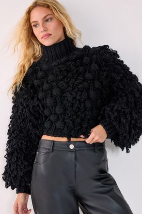 NASTY GAL Womens Loopy Bobble Mix High Neck Cropped Jumper - Black - Size Medium