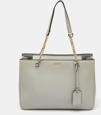 DKNY Dkny Light Grey Saffiano Leather Chain Tote